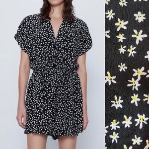 Zara Black Ditsy Floral Print Romper Size S